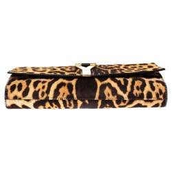 مملوكة مسبقًا Saint Laurent Brown/Black Leopard Print Calf Hair and Leather Chyc Clutch