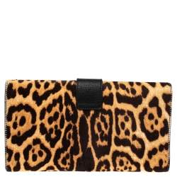 مملوكة مسبقًا Saint Laurent Brown/Black Leopard Print Calf Hair and Leather Chyc Clutch