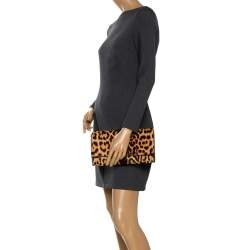 مملوكة مسبقًا Saint Laurent Brown/Black Leopard Print Calf Hair and Leather Chyc Clutch