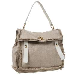 مملوكة مسبقًا Saint Laurent Paris Beige/White Fabric/Suede and Leather Medium Muse Two Satchel