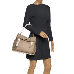 مملوكة مسبقًا Saint Laurent Paris Beige/White Fabric/Suede and Leather Medium Muse Two Satchel