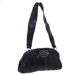 Pre Owned حقيبة كتف ايف سان لوران حلية شفاه قلاب جلد طيات أسود