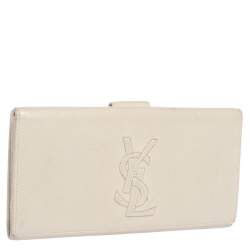 Pre Owned Yves Saint Laurent White Leather Belle De Jour Flap Wallet