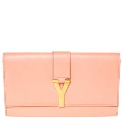 مملوكة مسبقًا Saint Laurent Peach Leather Large Chyc Clutch