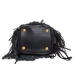 Pre Owned Saint Laurent Black Leather Small Emmanuelle Fringed Bucket Bag