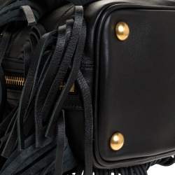 Pre Owned Saint Laurent Black Leather Small Emmanuelle Fringed Bucket Bag