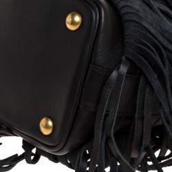 Pre Owned Saint Laurent Black Leather Small Emmanuelle Fringed Bucket Bag