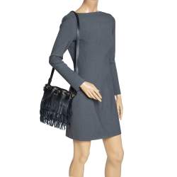 Pre Owned Saint Laurent Black Leather Small Emmanuelle Fringed Bucket Bag