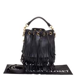 Pre Owned Saint Laurent Black Leather Small Emmanuelle Fringed Bucket Bag