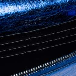 Pre Owned Saint Laurent Metallic Blue Crackled Leather Kate Tassel Wallet on Chain 