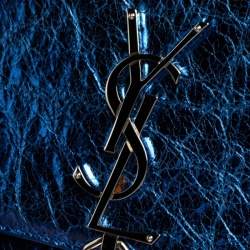 Pre Owned Saint Laurent Metallic Blue Crackled Leather Kate Tassel Wallet on Chain 