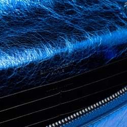 Pre Owned Saint Laurent Metallic Blue Crackled Leather Kate Tassel Wallet on Chain 