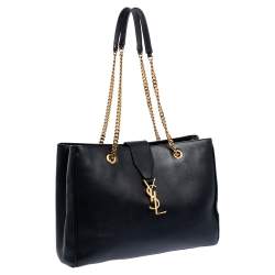 Pre Owned Saint Laurent Black Leather Cassandre Chain Strap Shopper Tote            