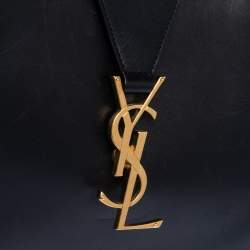 Pre Owned Saint Laurent Black Leather Cassandre Chain Strap Shopper Tote            