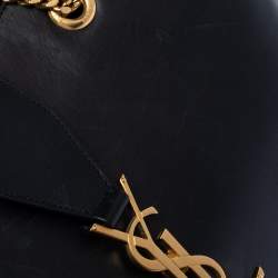 Pre Owned Saint Laurent Black Leather Cassandre Chain Strap Shopper Tote            