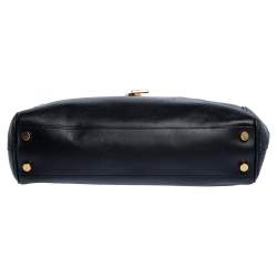 Pre Owned Saint Laurent Black Leather Cassandre Chain Strap Shopper Tote            