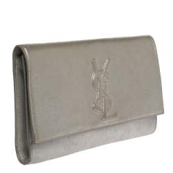 Pre Owned حقيبة كلاتش سان لوران باريس بل دو جور قلاب جلد لامعة خضراء نعناية