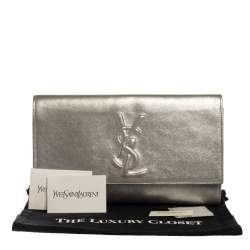 Pre Owned حقيبة كلاتش سان لوران باريس بل دو جور قلاب جلد لامعة خضراء نعناية