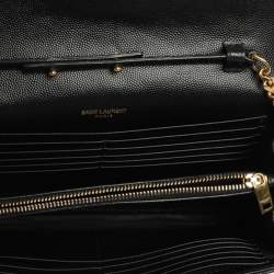 Pre Owned Saint Laurent Black Matelasse Leather Monogram Envelope Wallet on Chain
