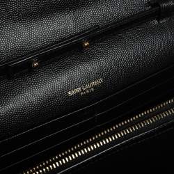 Pre Owned Saint Laurent Black Matelasse Leather Monogram Envelope Wallet on Chain