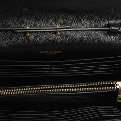 Pre Owned Saint Laurent Black Matelasse Leather Monogram Envelope Wallet on Chain