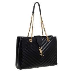 Pre Owned Saint Laurent Black Matelasse Leather Cassandre Shopper Tote