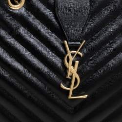 Pre Owned Saint Laurent Black Matelasse Leather Cassandre Shopper Tote