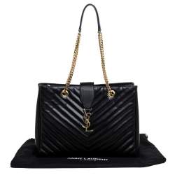 Pre Owned Saint Laurent Black Matelasse Leather Cassandre Shopper Tote