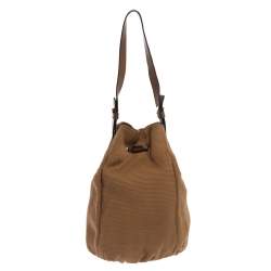 Yves Saint Laurent Light Brown Logo Embossed Canvas Vintage Drawstring Bag