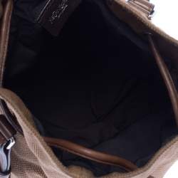 Yves Saint Laurent Light Brown Logo Embossed Canvas Vintage Drawstring Bag