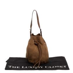 Yves Saint Laurent Light Brown Logo Embossed Canvas Vintage Drawstring Bag