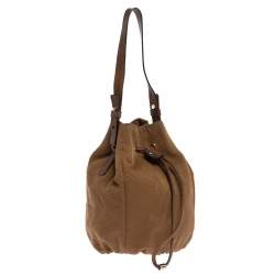 Yves Saint Laurent Light Brown Logo Embossed Canvas Vintage Drawstring Bag