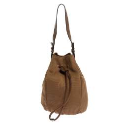Yves Saint Laurent Light Brown Logo Embossed Canvas Vintage Drawstring Bag