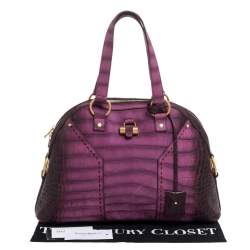 Pre Owned حقيبة سان لوران باريس موس متوسطة جلد نقشة التمساح بنفسجي وجلد نوبوك