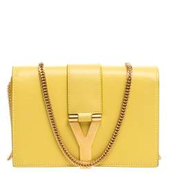مملوكة مسبقًا Saint Laurent Yellow Leather Y-Ligne Wallet on Chain