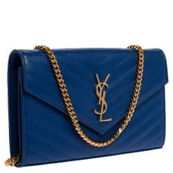 Pre Owned  محفظة سان لوران باريس بسلسلة أنفيلوب جلد مونوغرامي بيج