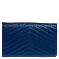 Pre Owned  محفظة سان لوران باريس بسلسلة أنفيلوب جلد مونوغرامي بيج