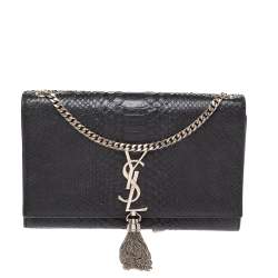 مملوكة مسبقًا حقيبة كتف سان لوران كاتي شراشيب متوسطة جلد ثعبان سوداء