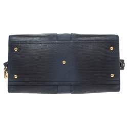 Pre Owned Yves Saint Laurent Navy Blue Lizard Embossed Leather Medium Cabas Y-Ligne Tote