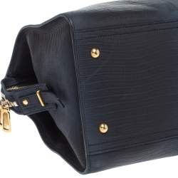 Pre Owned Yves Saint Laurent Navy Blue Lizard Embossed Leather Medium Cabas Y-Ligne Tote