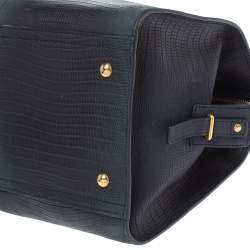 Pre Owned Yves Saint Laurent Navy Blue Lizard Embossed Leather Medium Cabas Y-Ligne Tote