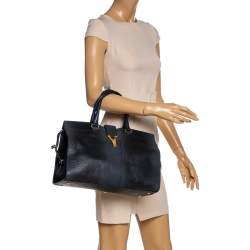Pre Owned Yves Saint Laurent Navy Blue Lizard Embossed Leather Medium Cabas Y-Ligne Tote