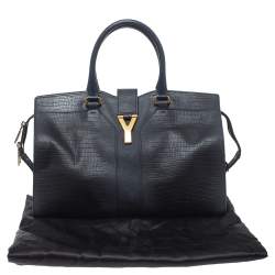 Pre Owned Yves Saint Laurent Navy Blue Lizard Embossed Leather Medium Cabas Y-Ligne Tote