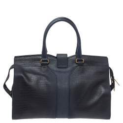 Pre Owned Yves Saint Laurent Navy Blue Lizard Embossed Leather Medium Cabas Y-Ligne Tote