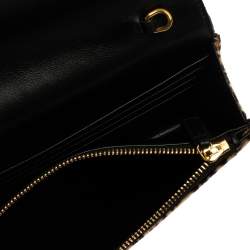 Pre Owned Saint Laurent Beige/Brown Leopard Print Velvet Wallet on Chain