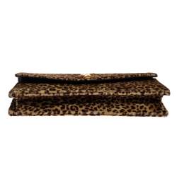 Pre Owned Saint Laurent Beige/Brown Leopard Print Velvet Wallet on Chain