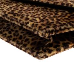 Pre Owned Saint Laurent Beige/Brown Leopard Print Velvet Wallet on Chain