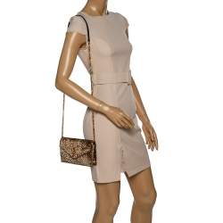 Pre Owned Saint Laurent Beige/Brown Leopard Print Velvet Wallet on Chain