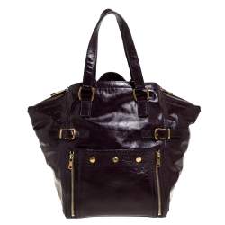 Pre Owned Yves Saint Laurent Purple Patent Leather Large Floral Applique Downtown Tote