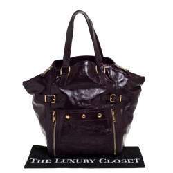 Pre Owned Yves Saint Laurent Purple Patent Leather Large Floral Applique Downtown Tote